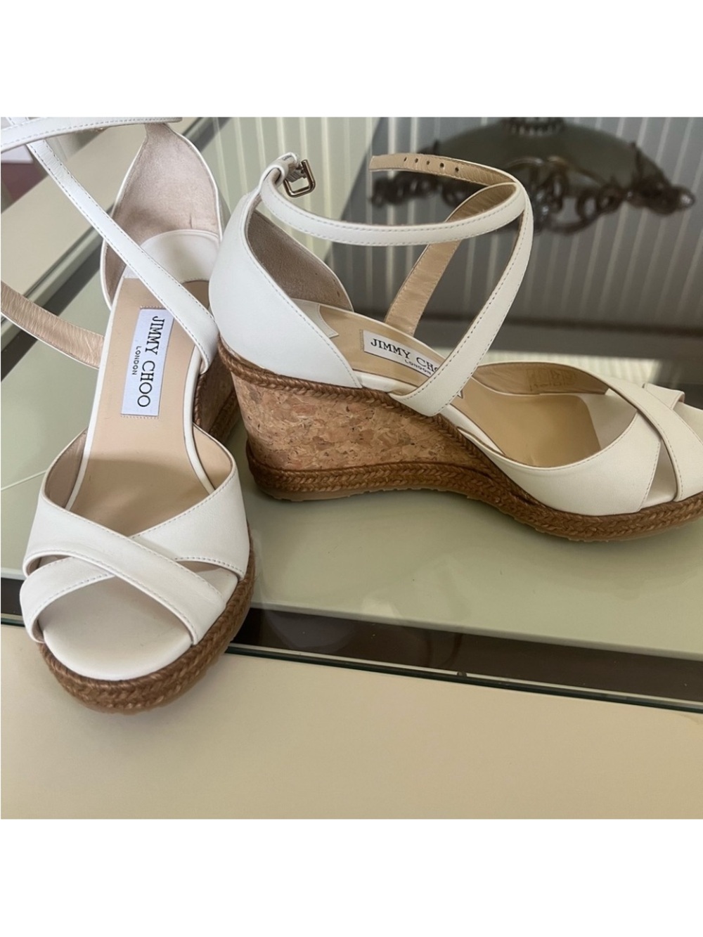 Jimmy Choo white wedge sandals